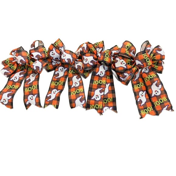 Four Boo Ghost  Halloween Premade Bows for Crafts Wreaths - Picture 2 of 4